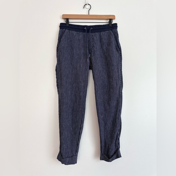 Athleta Bali 100% Linen Pants in Navy Stripe Size 6 - Picture 2 of 11